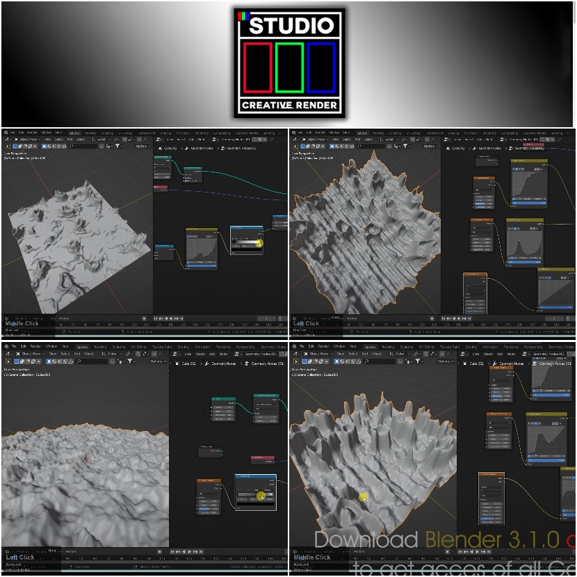 Studio Creative Render - Generate Terrains with Geometry Nodes in Blender 3.0